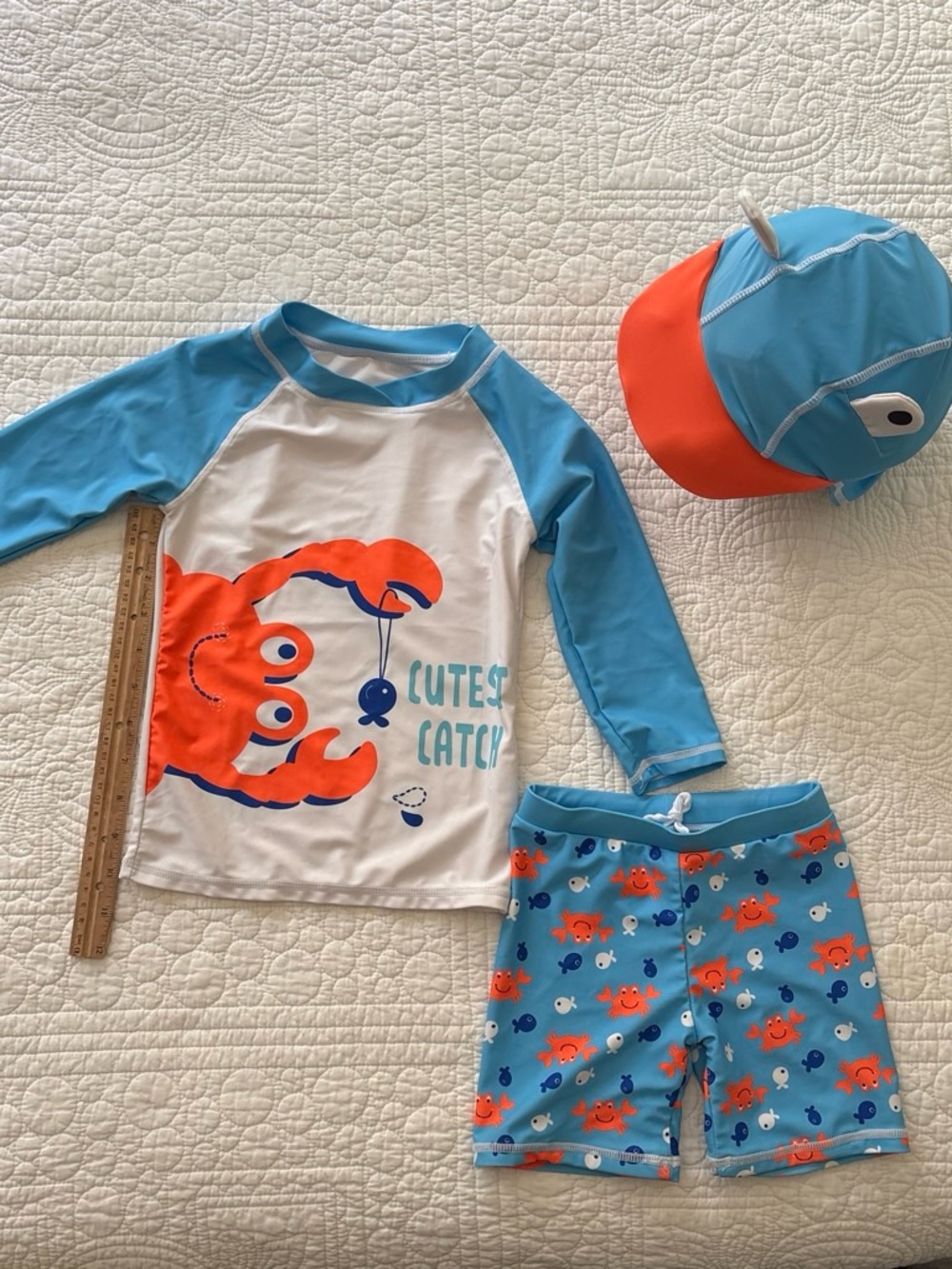 Charlies Blue & Orange Crab Rashguard Swim Set with Cap